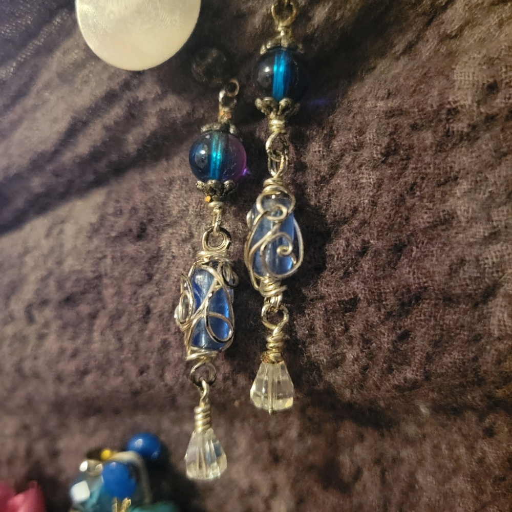 Blue Retro Dangling Earrings